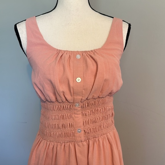 kancy Kole Pink Ruffle Button Milk Maid Summer Dusty Rose Dress NWT - Picture 2 of 7